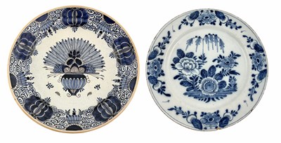 Lot 166 - A Dutch Delft peacock charger, marked Paul...