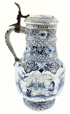 Lot 141 - A Dutch Delft tankard, the hexagonal panelled...