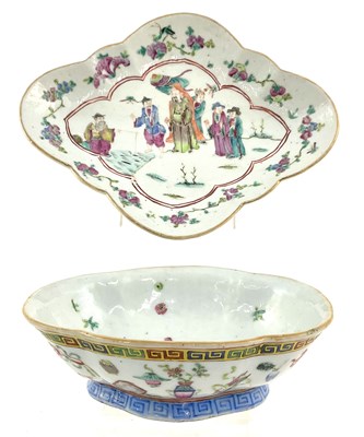 Lot 139 - A Chinese famille rose quatrefoil footed dish,...