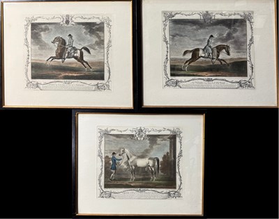 Lot 522 - A series of 3 hunting colour mezzotints with...