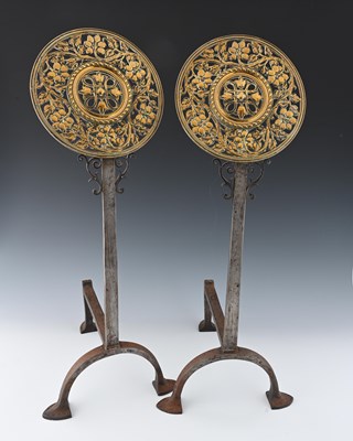 Lot 140 - A pair of Arts and Crafts brass and wrought...