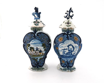 Lot 535 - Two Dutch Delft polychrome vases, 18th century,...