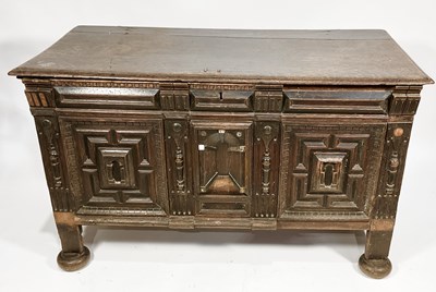 Lot 391 - A provincial oak chest, 17th century, plane...