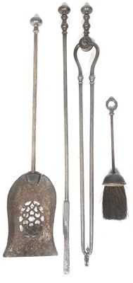 Lot 207 - A Georgian three-piece steel fire implement...