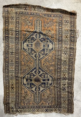 Lot 344 - A brown, orange and navy shiraz-type rug,...