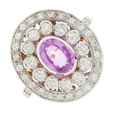 Lot 75 - An 18ct gold pink sapphire and diamond cluster ring