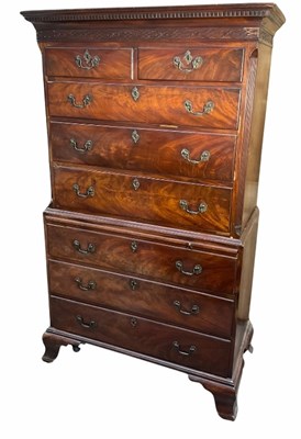 Lot 394 - A George III flame mahogany chest on chest,...