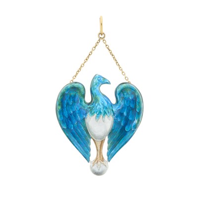 Lot 148 - Child & Child, a rare Art Nouveau silver and gold, enamel phoenix bird pendant