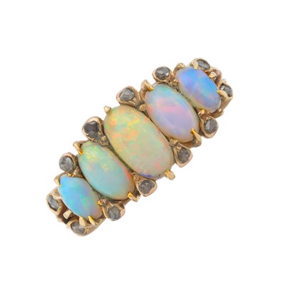 Lot 7 - A late Victorian 18ct gold graduated oval opal...