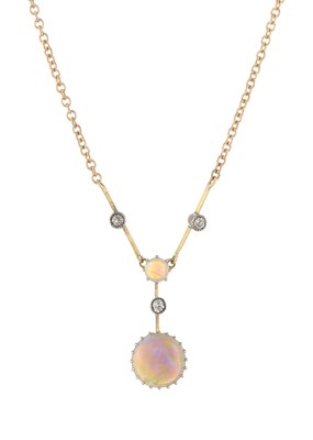 Lot 12 - An early 20th century gold, opal and diamond drop necklace