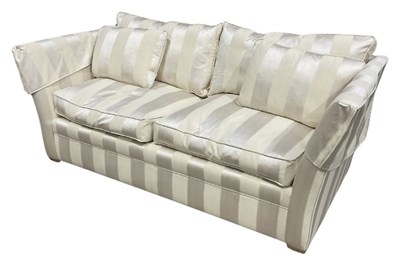 Lot 403 - A modern custom-made sofa, woven striped pale...