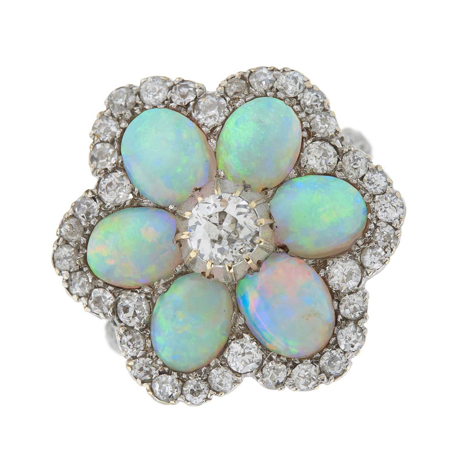 Lot 10 - An Edwardian white metal, opal cabochon and...