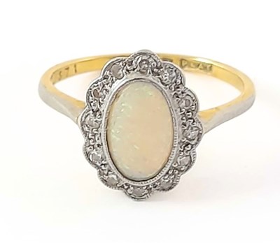 Lot 264 - An early 20th century 18ct gold opal and diamond cluster ring