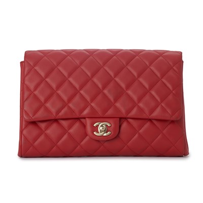 Lot 365 - Chanel. a red Timeless Clutch On Chain.