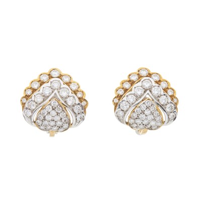 Lot 117 - A pair of 18ct bi-colour gold diamond heart-shape clip earrings