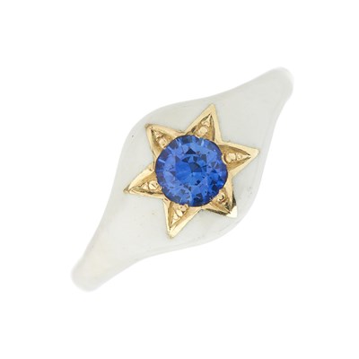 Lot 25 - An 18ct gold white enamel band ring, with...