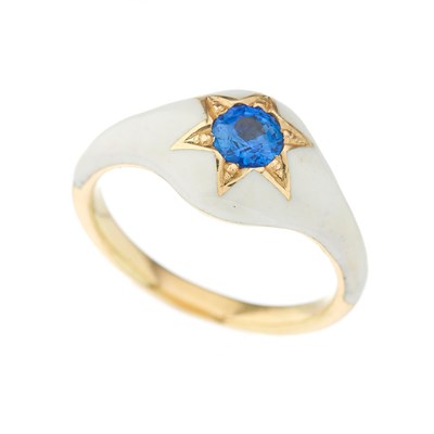 Lot 25 - An 18ct gold white enamel band ring, with...