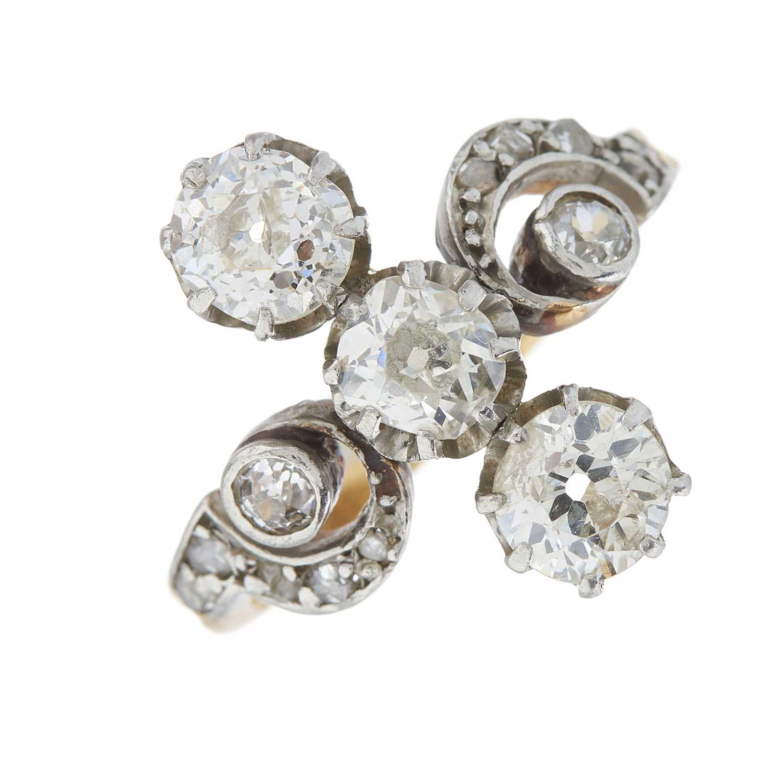 Lot 27 - An Art Nouveau 18ct gold diamond three-stone...