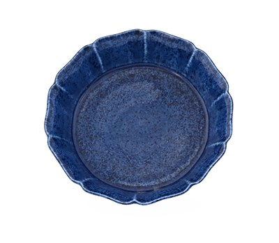 Lot 301 - A Chinese powder blue dish, Xuande mark,...