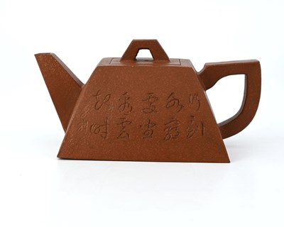 Lot 367 - A Chinese Yixing teapot, square section...