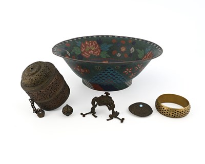 Lot 363 - Oriental items including a repousse embossed...