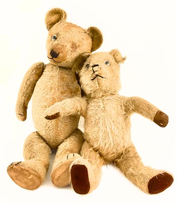 Lot 256 - Two straw-filled golden plush teddy bears with...