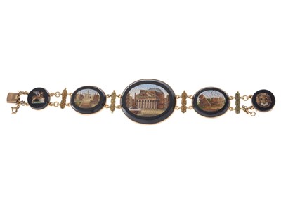 Lot 38 - A late 19th century gold micro mosaic bracelet,...