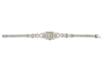 Lot 157 - An Art Deco platinum diamond cocktail watch