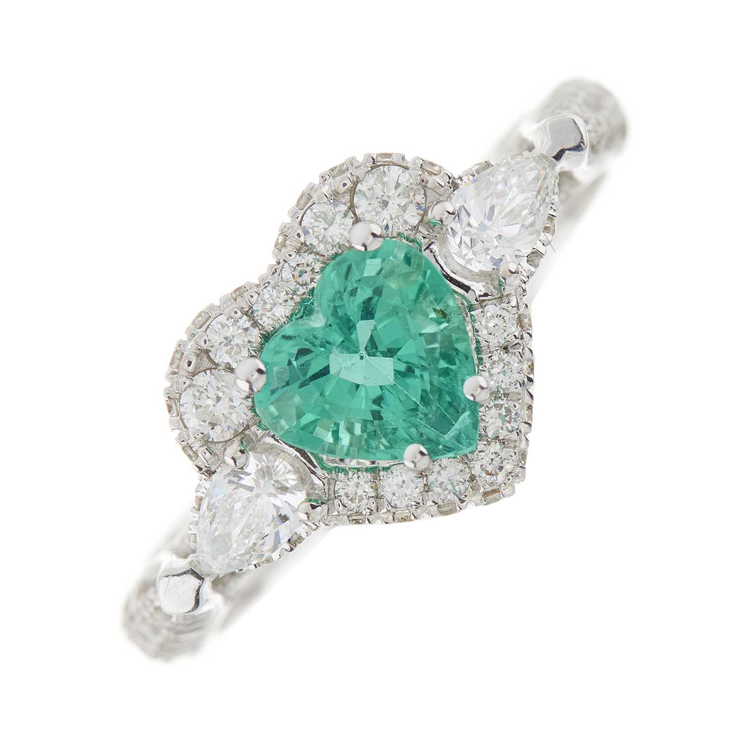 Lot 57 - An 18ct gold emerald and diamond cluster dress ring