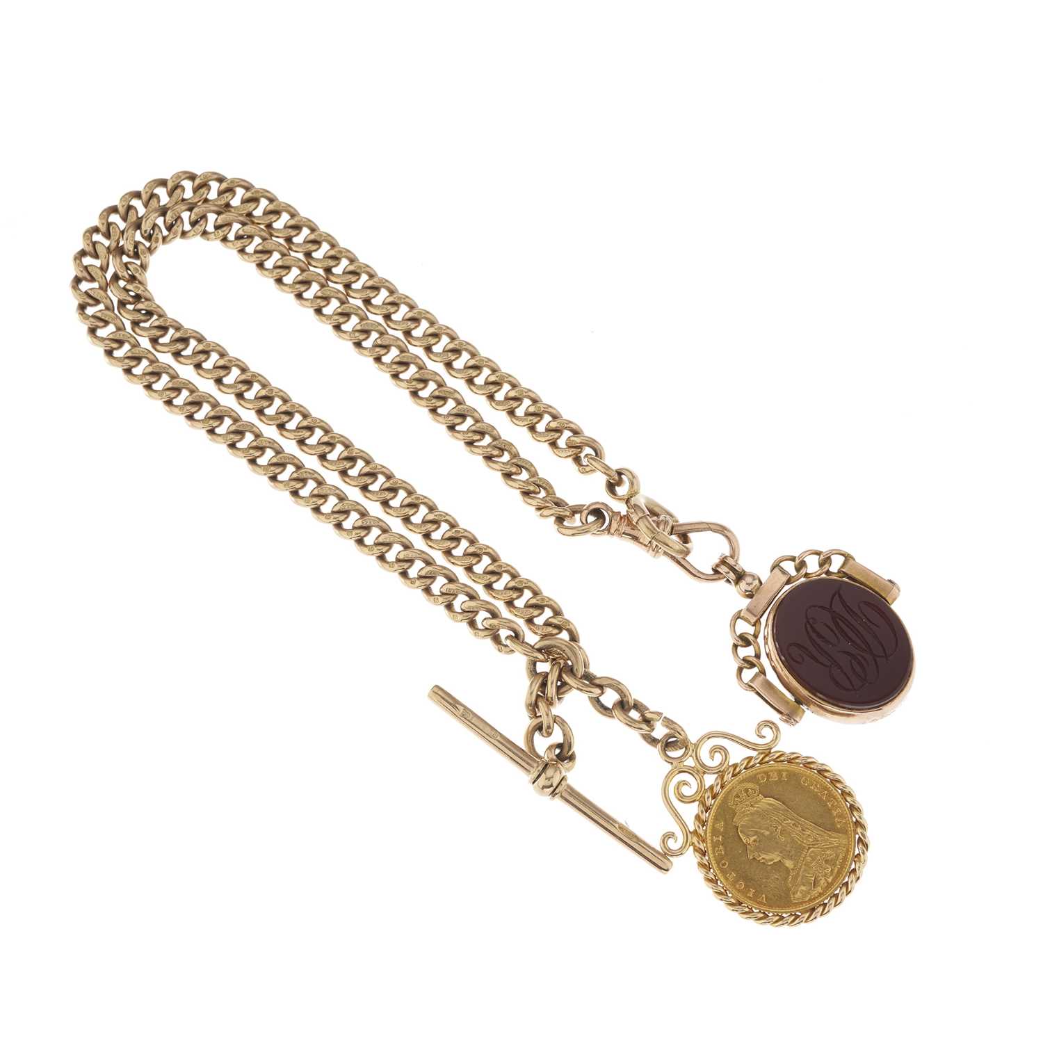 Lot 40 - A late Victorian 9ct gold Albert two-row chain,...