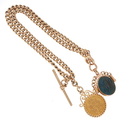Lot 40 - A late Victorian 9ct gold Albert two-row chain,...