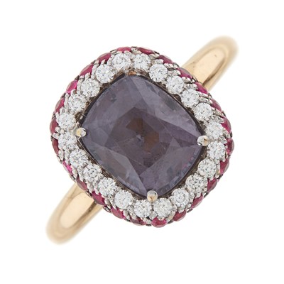 Lot 72 - An 18ct gold purple gem, diamond and ruby cluster dress ring