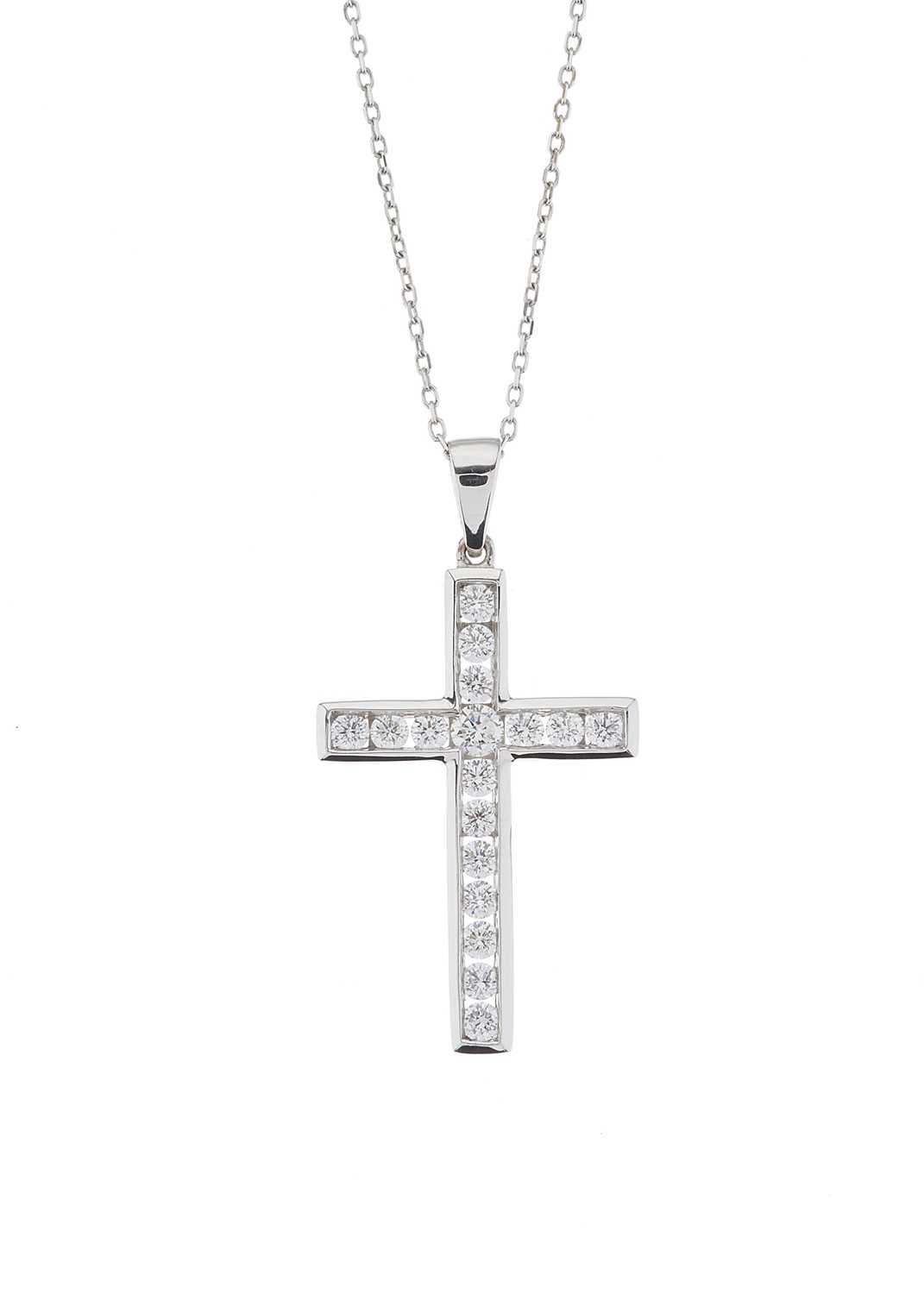 Lot 49 - An 18ct gold brilliant-cut diamond cross...