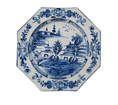 Lot 666 - An English porcelain blue and white octagonal...