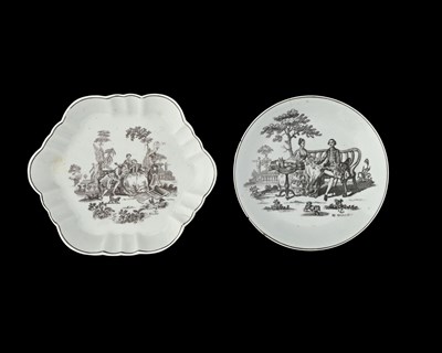 Lot 664 - Two Worcester black transfer printed dishes,...