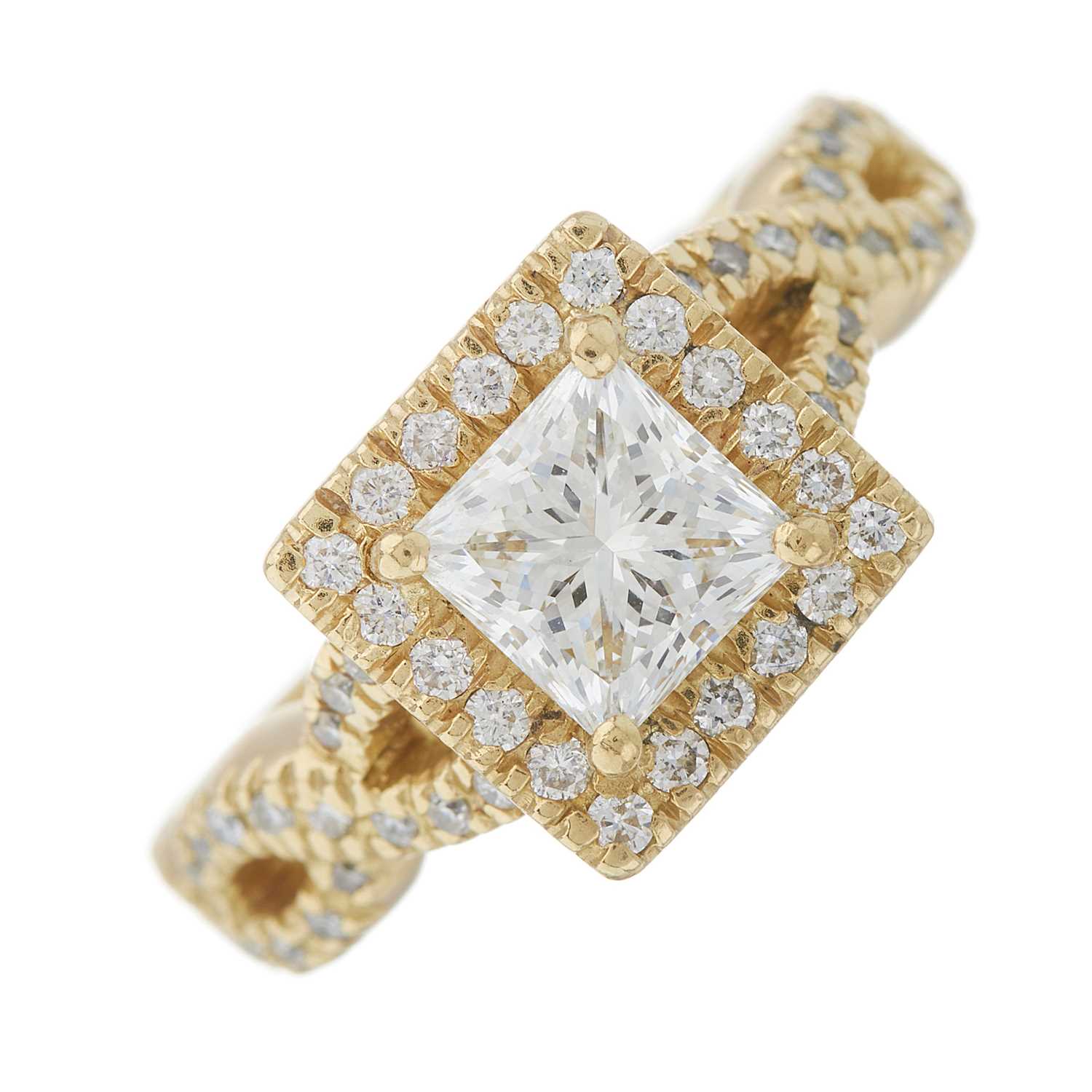 Lot 59 - An 18ct gold square-shape diamond single-stone...