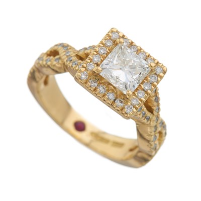 Lot 59 - An 18ct gold square-shape diamond single-stone...