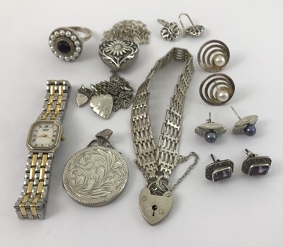 Lot 290 - A selection of silver and white metal jewellery, together with a Seiko bracelet watch