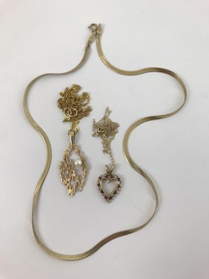 Lot 308 - Two 9ct gold pendants and a 9ct gold snake-link necklace