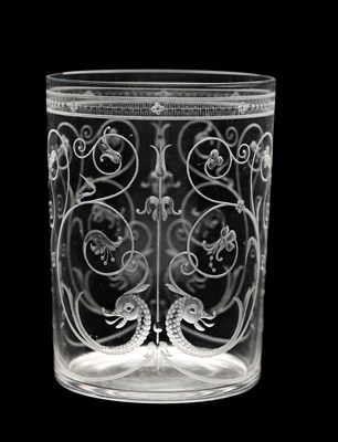 Lot 459 - A Mannerist Revival etched glass beaker,...