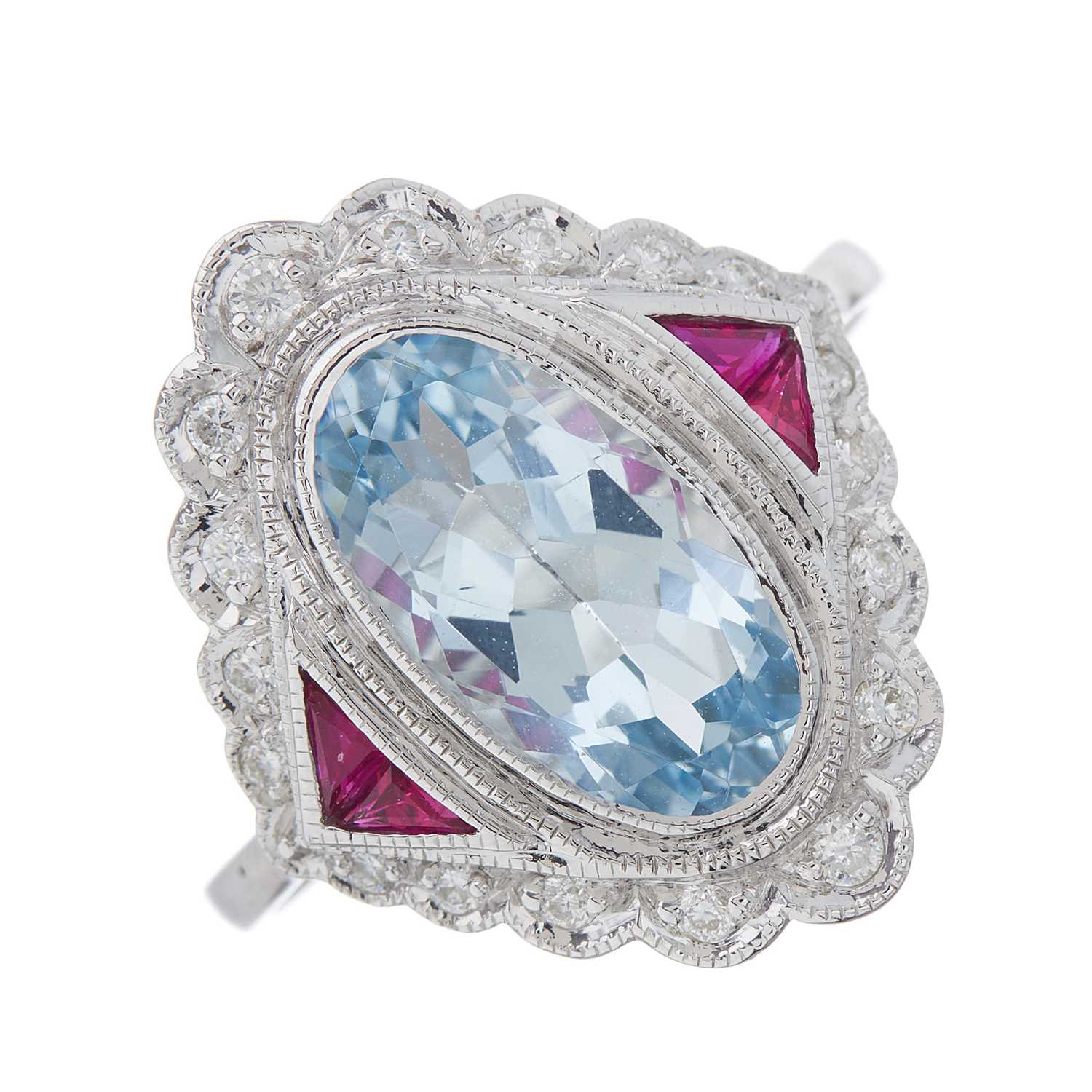 Lot 64 - An 18ct gold oval-shape aquamarine and...