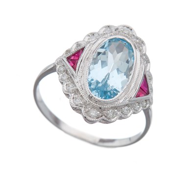 Lot 64 - An 18ct gold oval-shape aquamarine and...