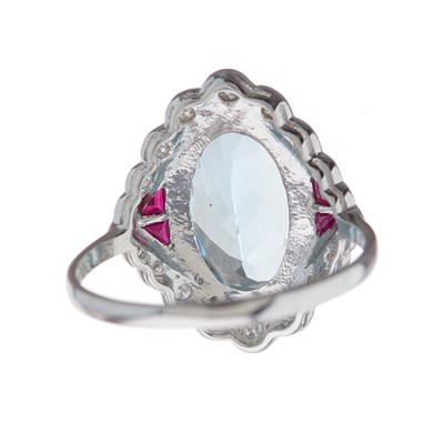Lot 64 - An 18ct gold oval-shape aquamarine and...