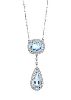 Lot 65 - An 18ct gold blue topaz and brilliant-cut...