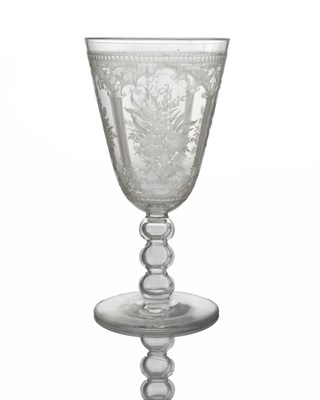 Lot 456 - A Stourbridge etched and engraved glass goblet,...