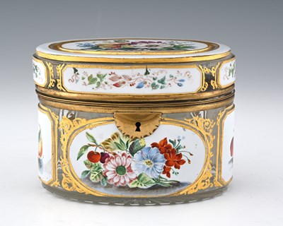 Lot 436 - A Bohemian floral painted cameo glass box,...