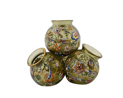 Lot 465 - Moser, a Bohemian enamelled glass cluster vase,...