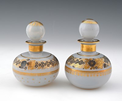 Lot 451 - A matched pair of French gilded opaline glass...