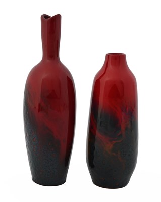 Lot 610 - Royal Doulton, two Flambe Veined vases,...