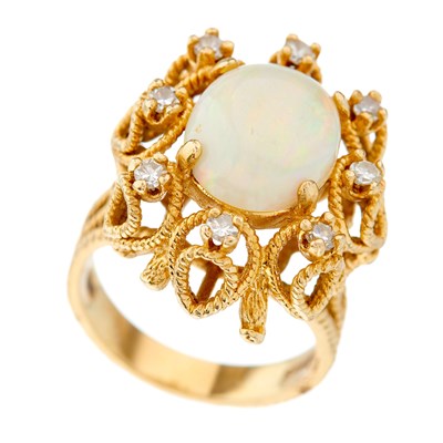 Lot 88 - A mid 20th century 14ct gold oval opal...